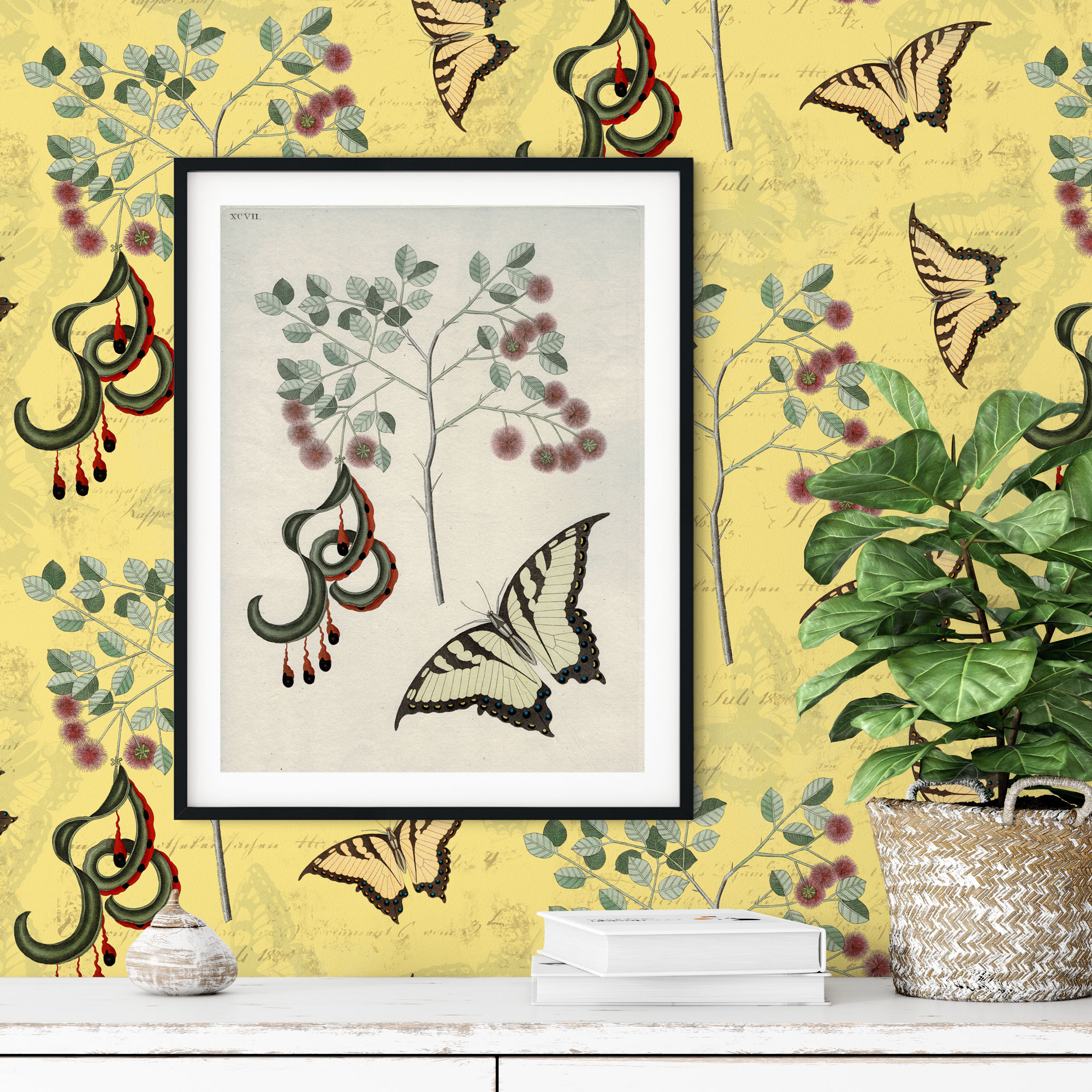 Vintage Botanical with Swallowtail Butterflies - Antique Images