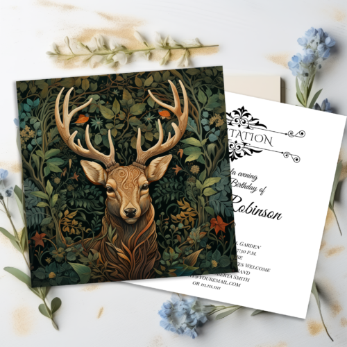 Deer Stag in an Enchanted William Morris Style Forest